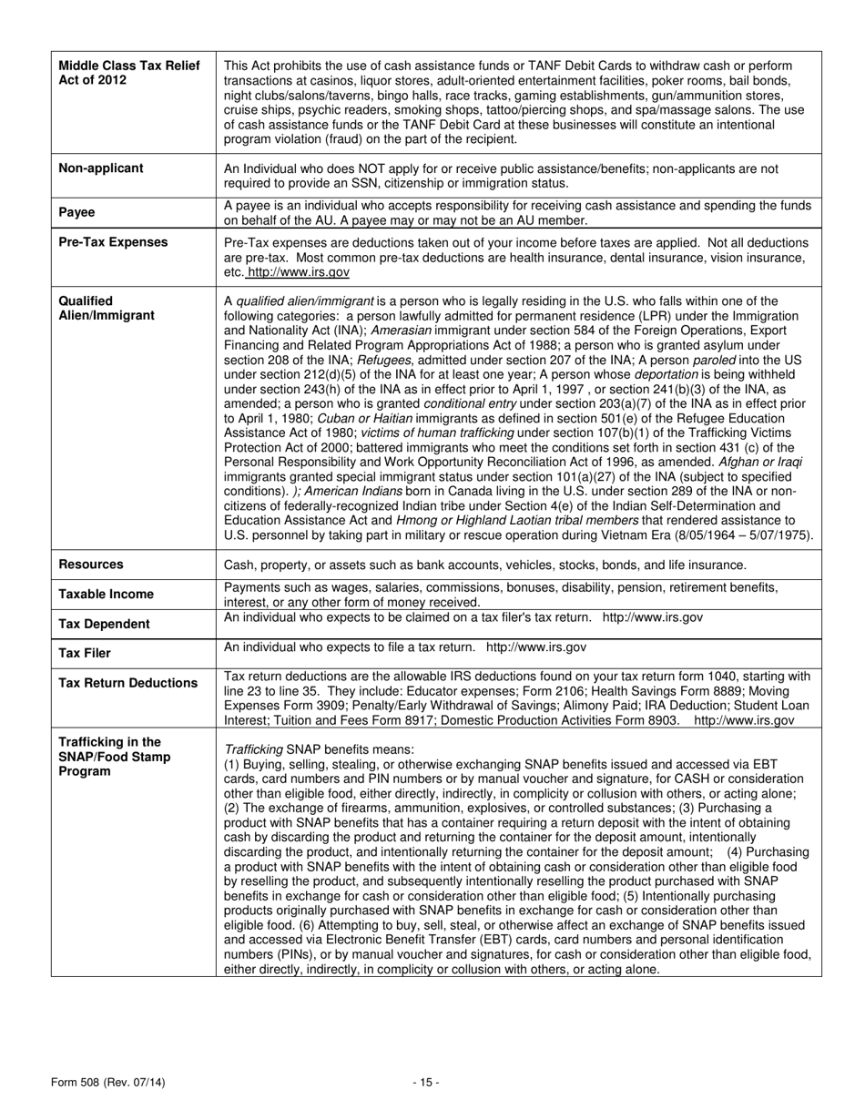 Form 508 Food Stamp / Medicaid / TANF Renewal Form - Georgia (United States), Page 15