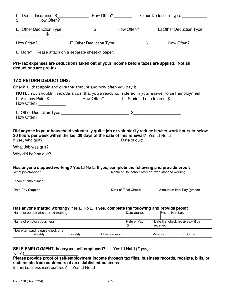 Form 508 Food Stamp / Medicaid / TANF Renewal Form - Georgia (United States), Page 7