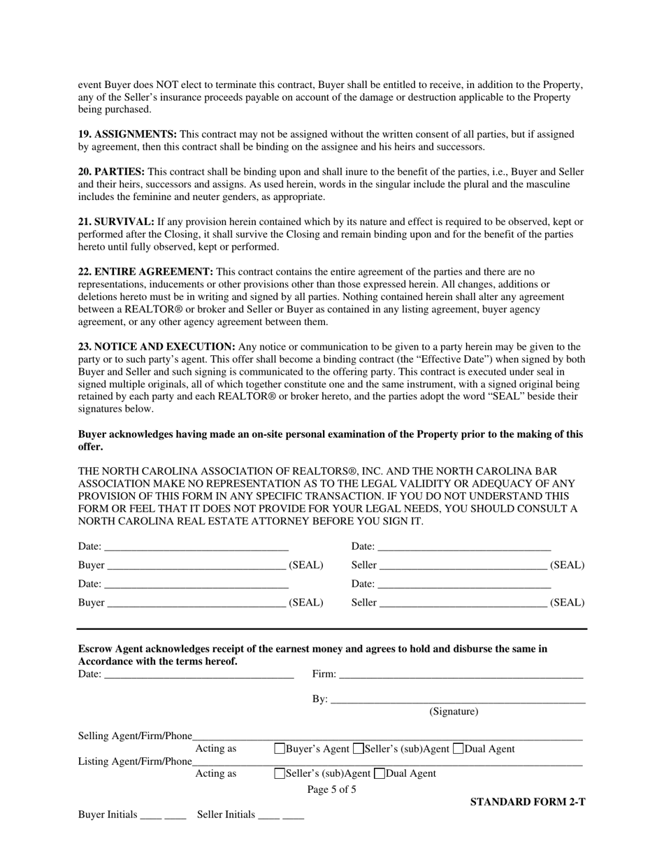 Real Estate Offer to Purchase and Contract (Standard Form 2-t) - North Carolina, Page 5