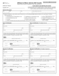 Document preview: Form 14-317 Affidavit of Motor Vehicle Gift Transfer - Texas
