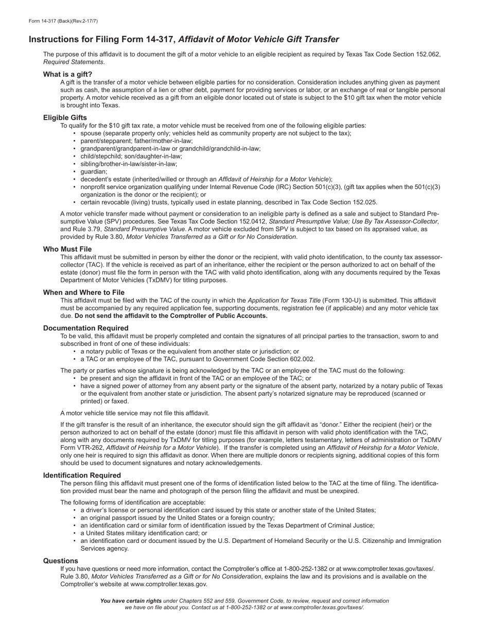 Form 14-317 Affidavit of Motor <a href=