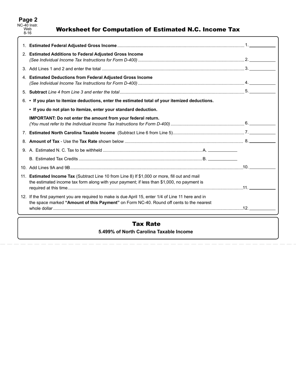 Form NC40 Fill Out, Sign Online and Download Printable PDF, North