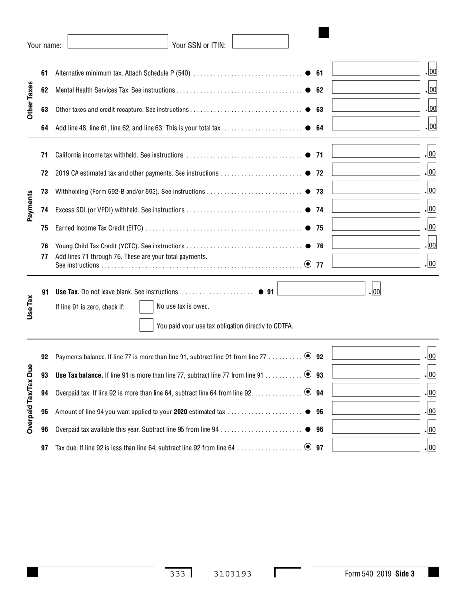 Form 540 California Resident Income Tax Return - California, Page 3