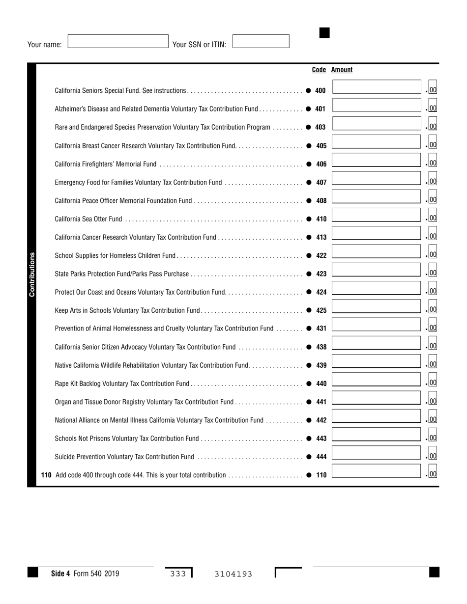 Form 540 California Resident Income Tax Return - California, Page 4