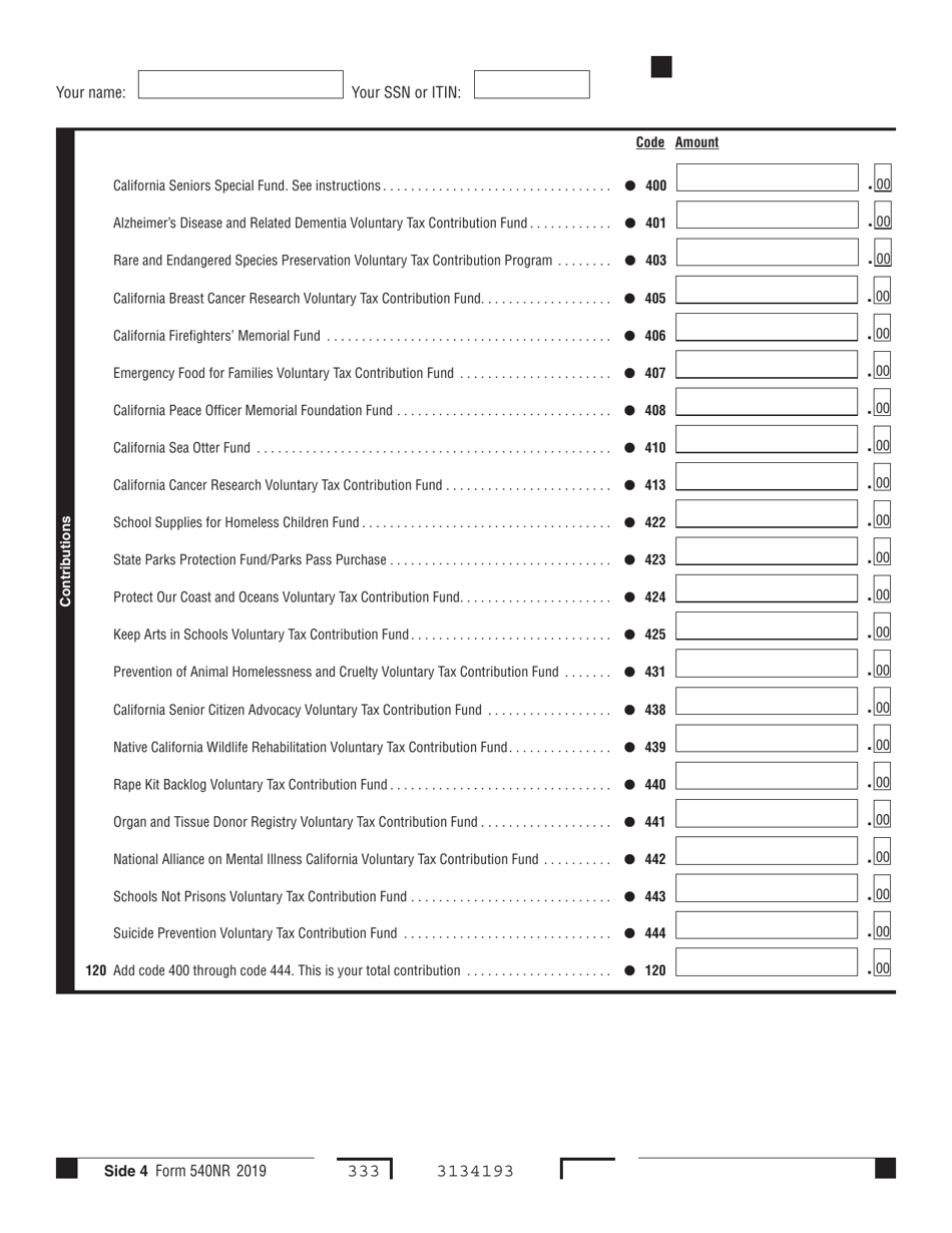 Form 540NR California Nonresident or Part-Year Resident Income Tax Return - California, Page 4