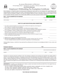Document preview: Form A4 Employee's Withholding Tax Exemption Certificate - Alabama