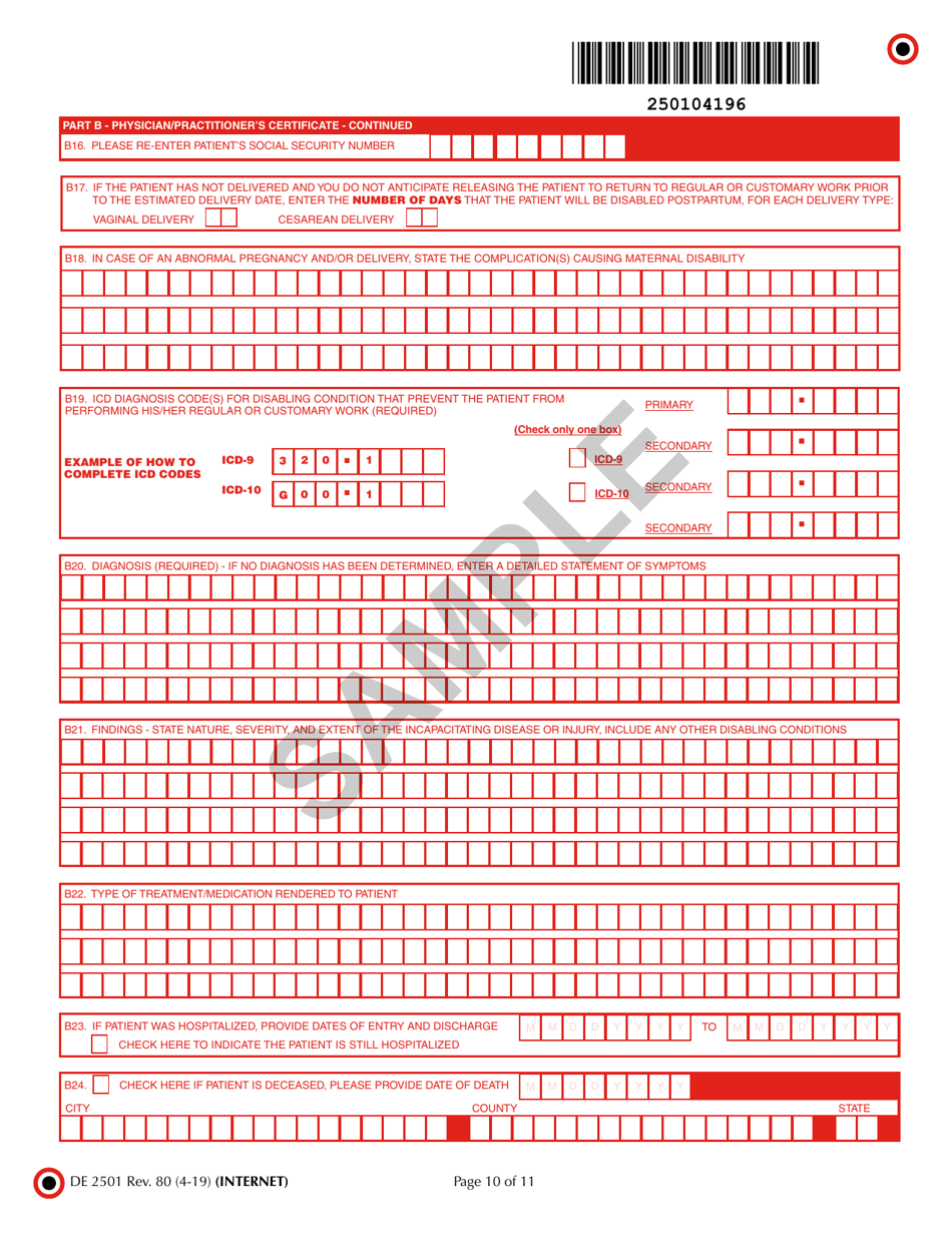Form DE2501 Claim for Disability Insurance (Di) Benefits - California, Page 10