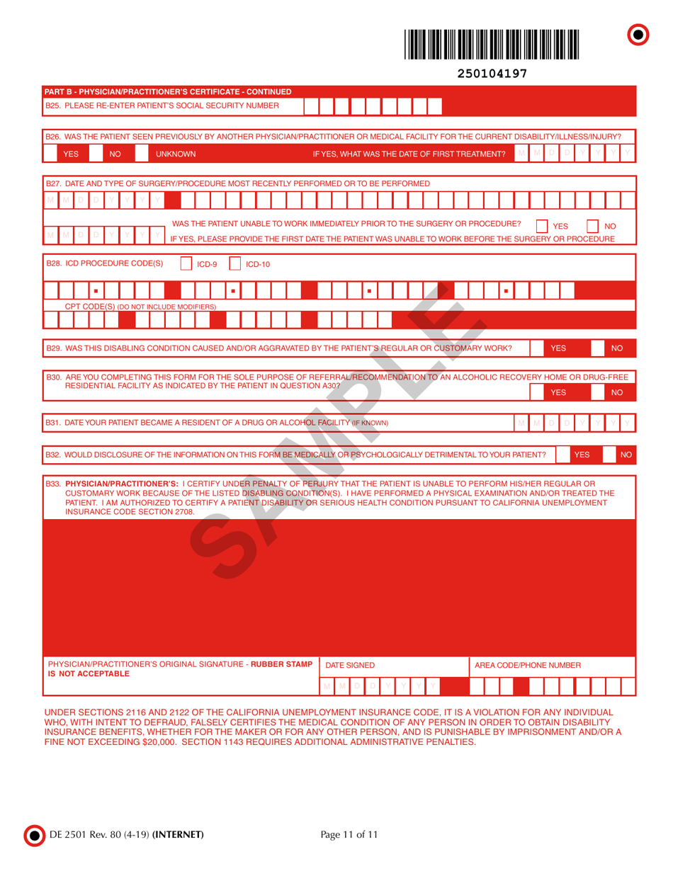 Form DE2501 Claim for Disability Insurance (Di) Benefits - California, Page 11