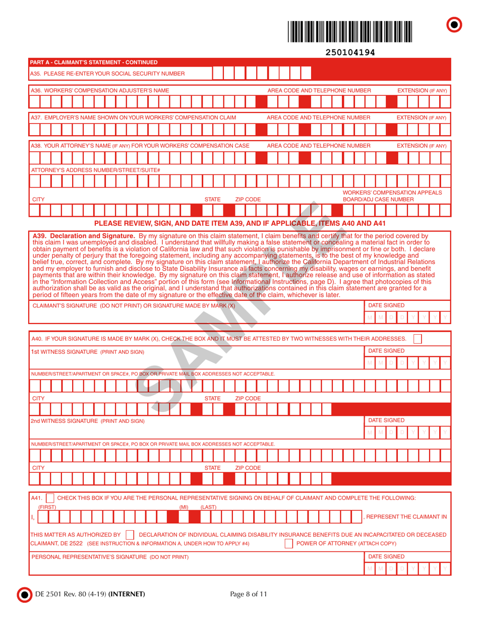 Form DE2501 - Fill Out, Sign Online and Download Printable PDF ...