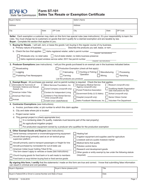Form ST 101 Fill Out Sign Online and Download Fillable PDF Idaho