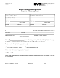 Form W-147Q &quot;Primary Tenant's Statement Regarding Occupancy of Secondary Tenant&quot; - New York City