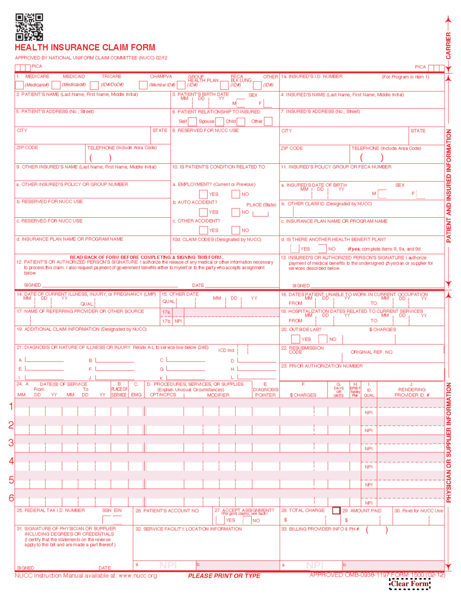 Cms 1500 Form Fillable Template No Background - Printable Forms Free Online