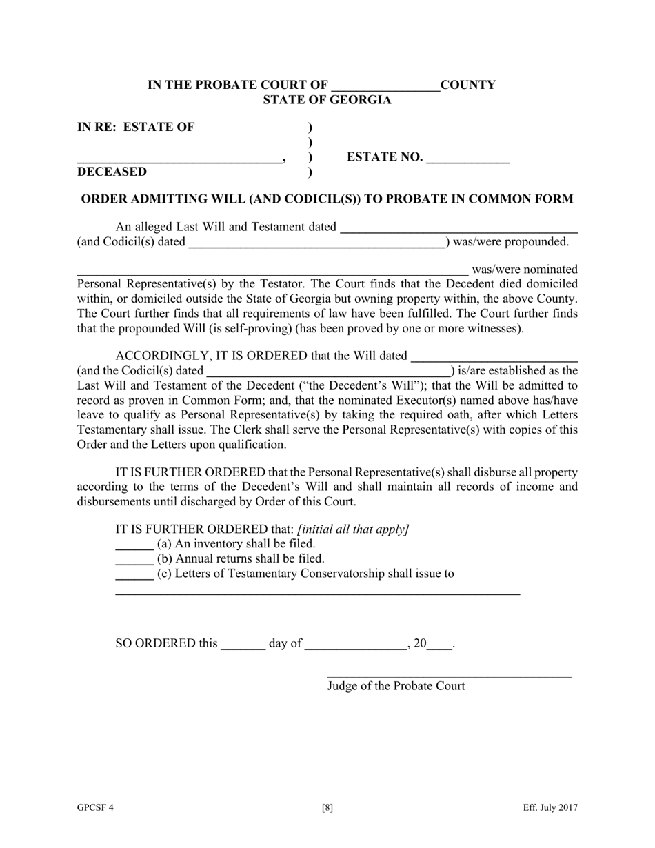 Form GPCSF4 Petition to Probate Will in Common Form - Georgia (United States), Page 10