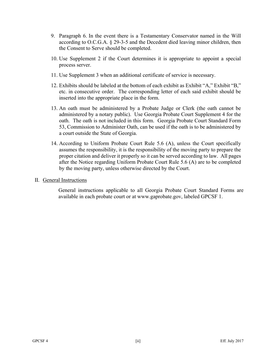Form GPCSF4 Petition to Probate Will in Common Form - Georgia (United States), Page 2