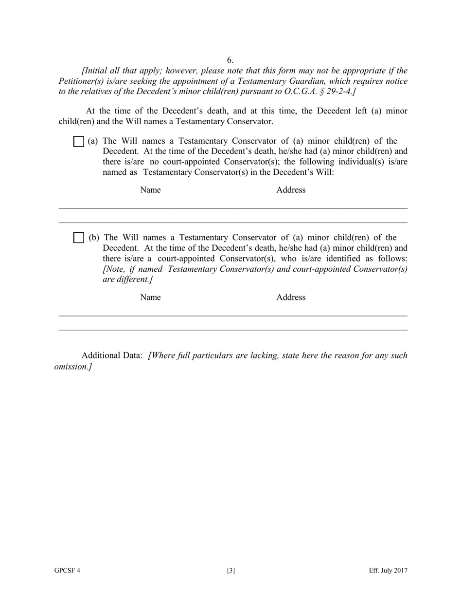 Form GPCSF4 Petition to Probate Will in Common Form - Georgia (United States), Page 5