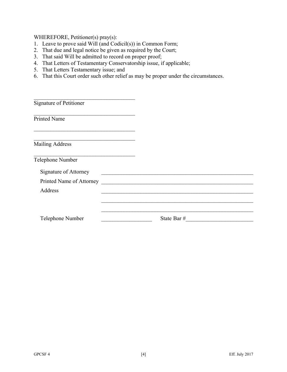 Form GPCSF4 Petition to Probate Will in Common Form - Georgia (United States), Page 6