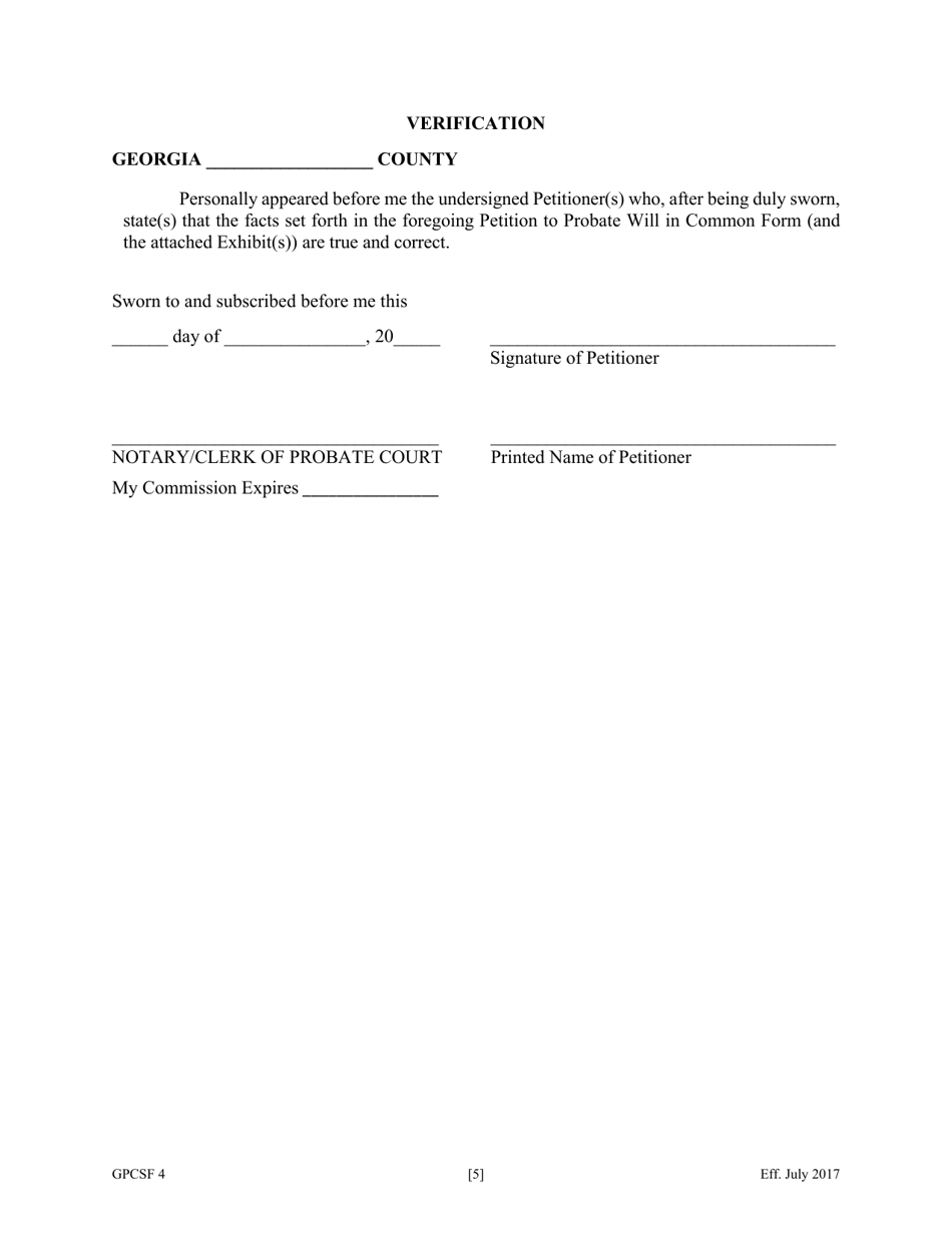 Form GPCSF4 Petition to Probate Will in Common Form - Georgia (United States), Page 7