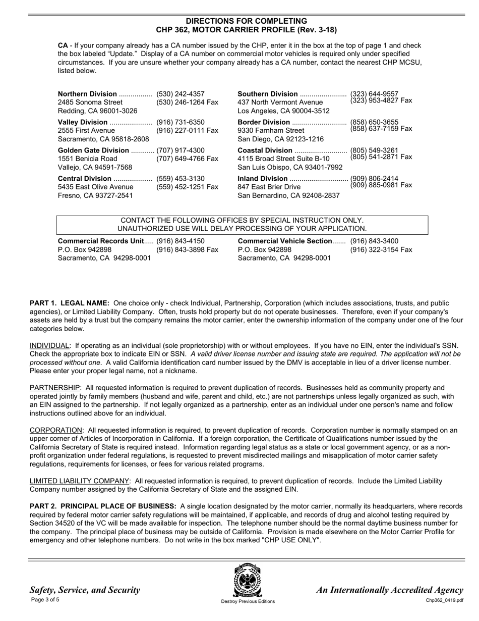 Form CHP362 Motor Carrier Profile - California, Page 3