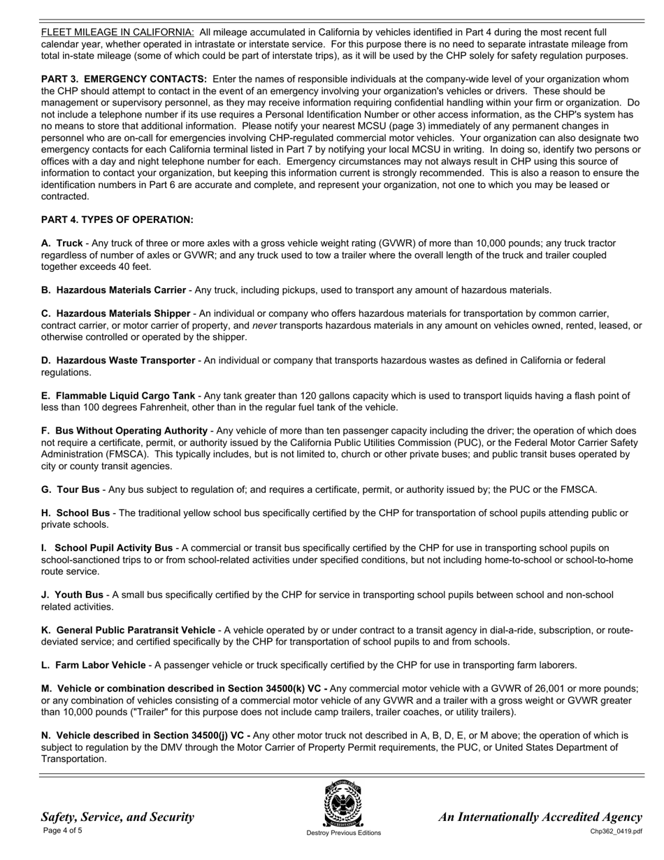 Form CHP362 Motor Carrier Profile - California, Page 4