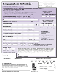 Document preview: Louisiana Lottery Corporation Winner Claim Form - Louisiana