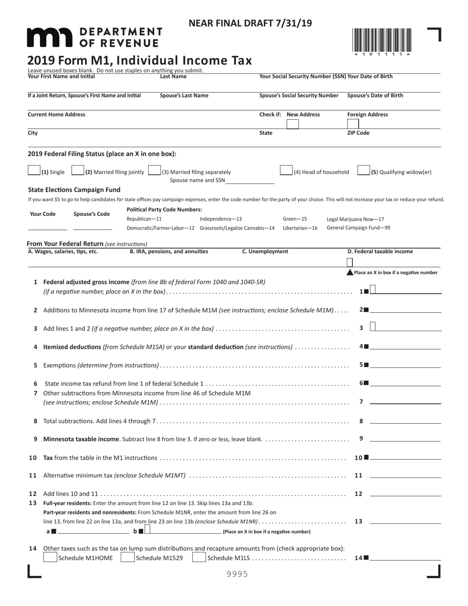 Form M1 Individual Income Tax - Minnesota, Page 1