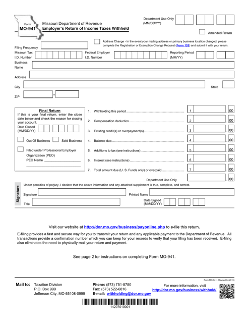 Form Mo 941 Fill Out Sign Online And Download Fillable Pdf Missouri