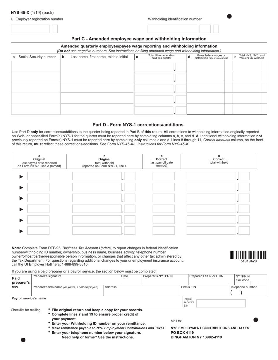 Form NYS45X Fill Out, Sign Online and Download Fillable PDF, New