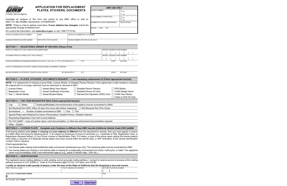 Form REG156 Fill Out Sign Online And Download Fillable PDF 