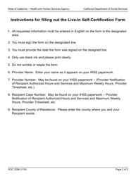 Form SOC2298 In-home Supportive Services (Ihss) Program and Waiver Personal Care Services (Wpcs) Program Live-In Self-certification Form for Federal and State Tax Wage Exclusion - California, Page 2