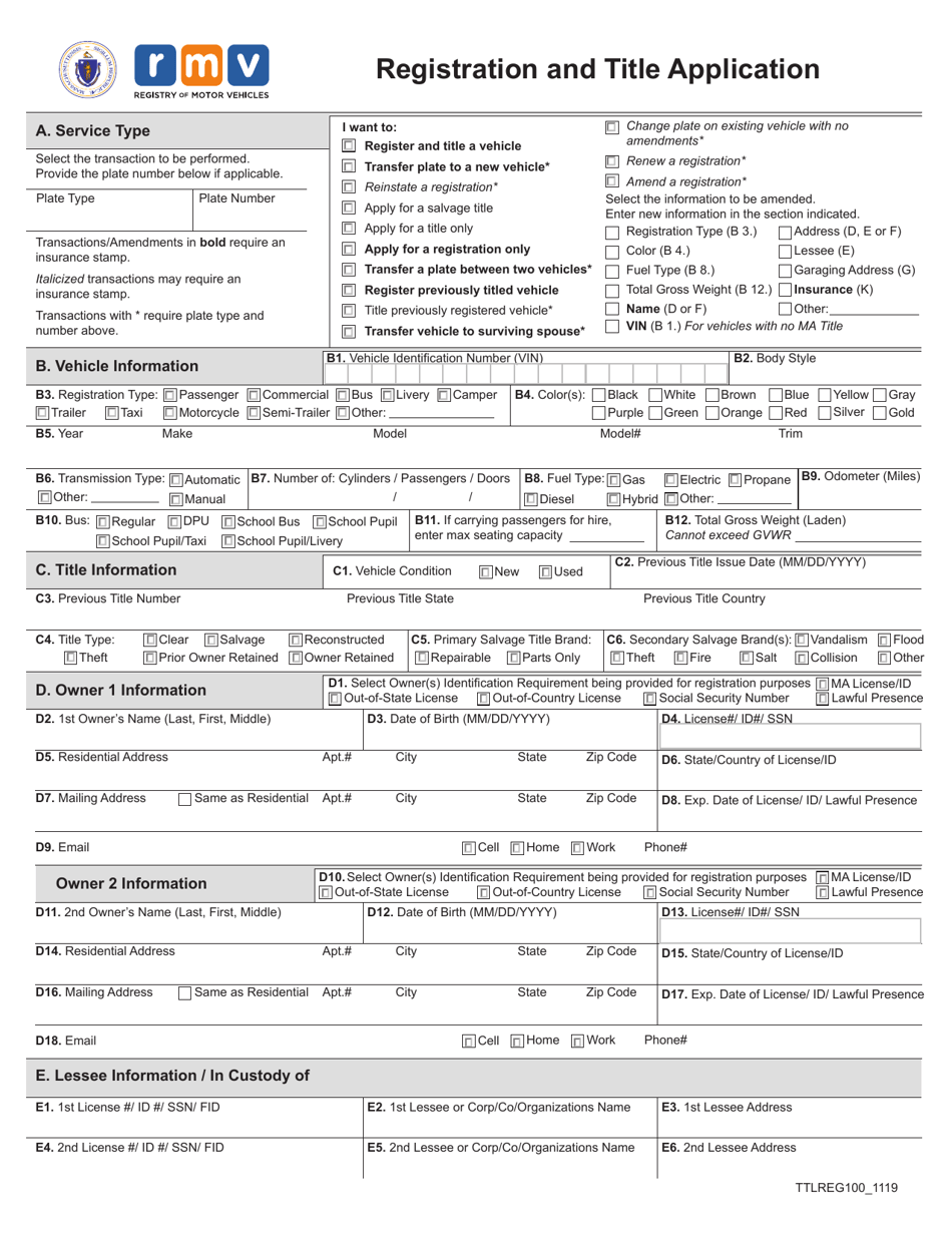 Registration and Title Application (Rta) - Massachusetts, Page 1