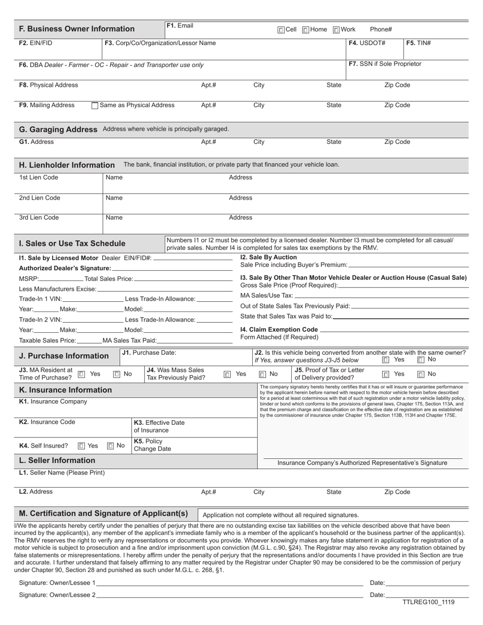 Registration and Title Application (Rta) - Massachusetts, Page 2