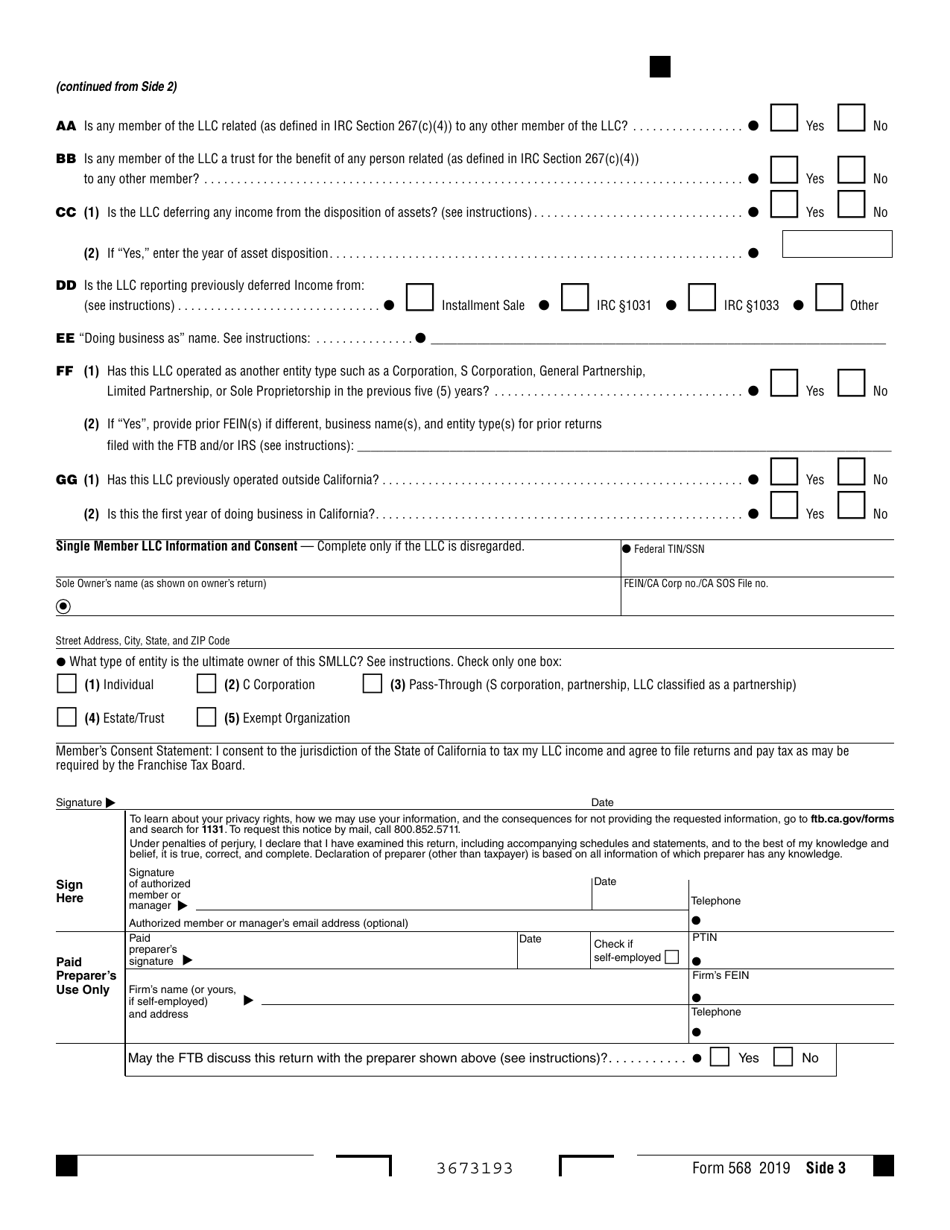 Form 568 - 2019 - Fill Out, Sign Online and Download Fillable PDF ...