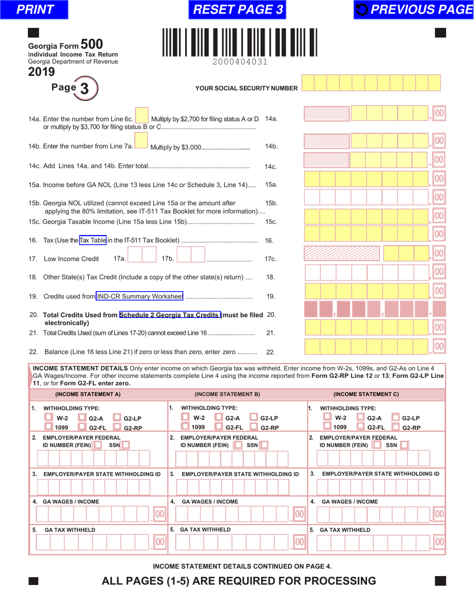 Form 500 Download Fillable Pdf Or Fill Online Individual Income Tax