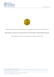 Document preview: Integrating Economics With Psychology - Richard H. Thaler, the Royal Swedish Academy of Sciences - Sweden