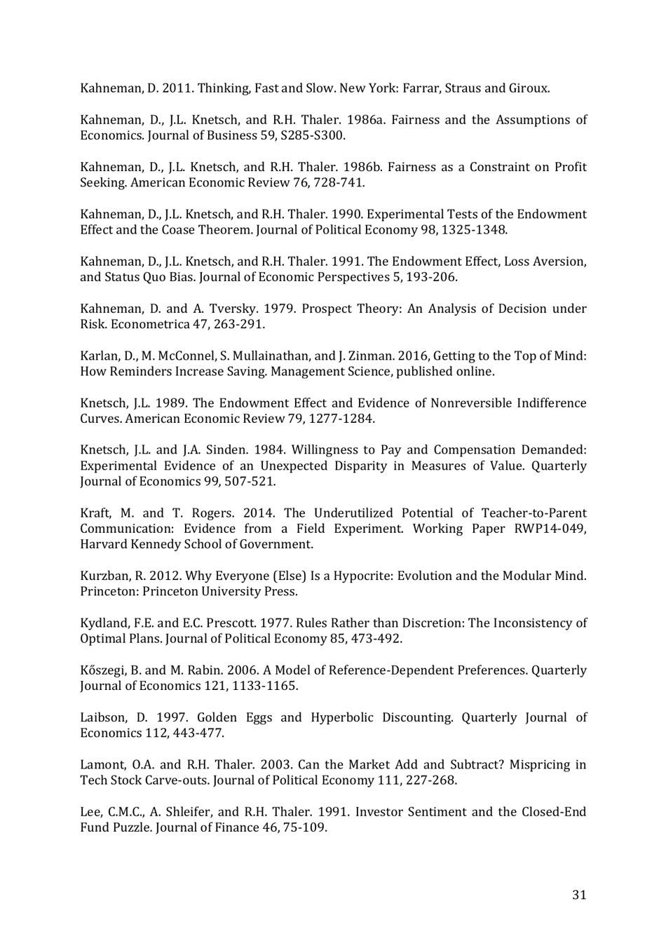 Integrating Economics With Psychology - Richard H. Thaler, the Royal Swedish Academy of Sciences - Sweden, Page 33