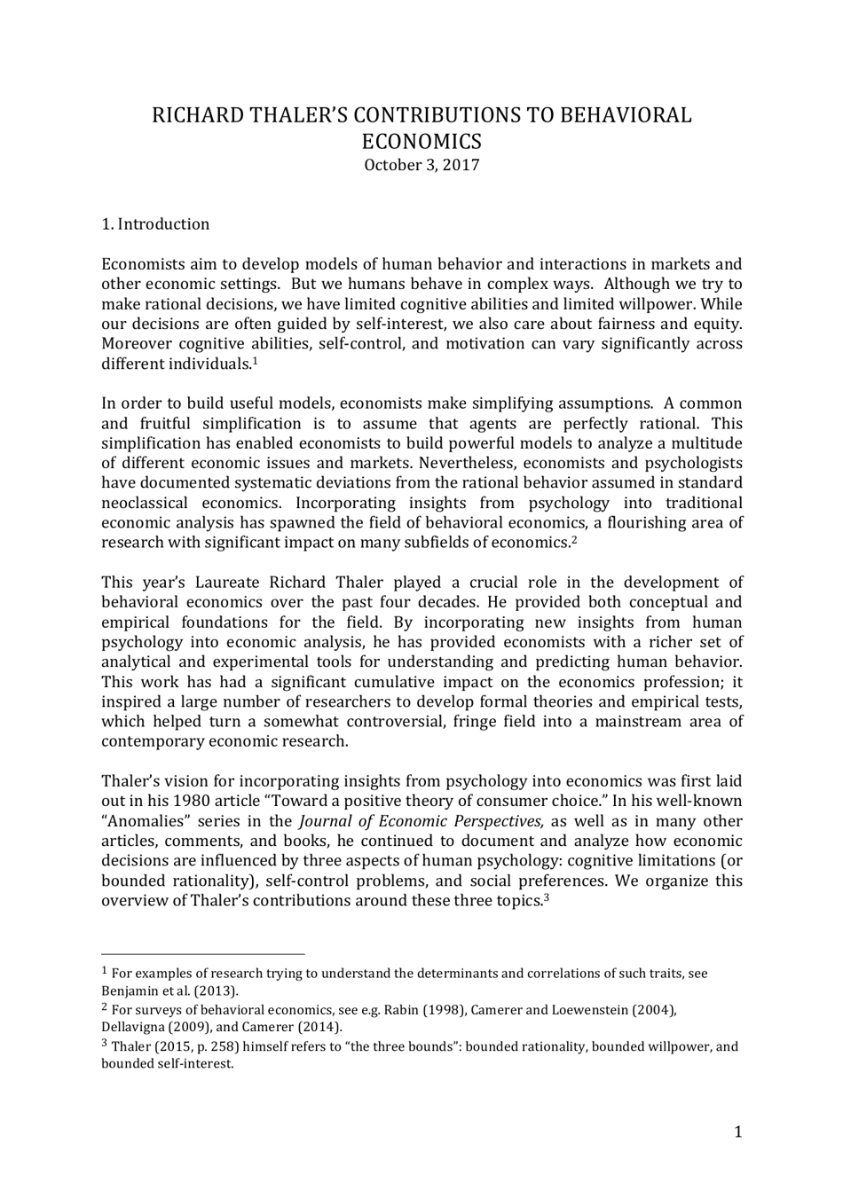 Integrating Economics With Psychology - Richard H. Thaler, the Royal Swedish Academy of Sciences - Sweden, Page 3