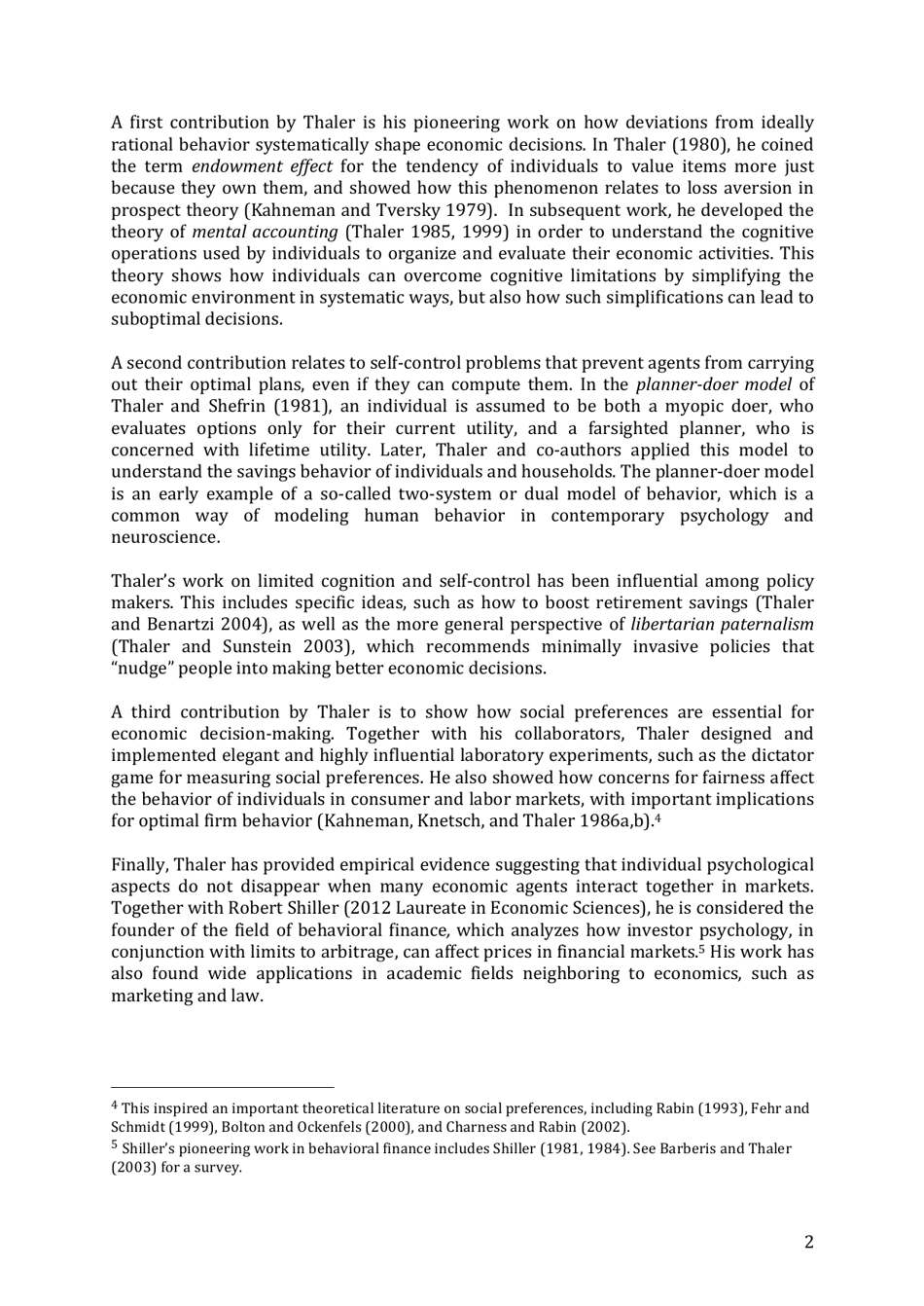 Integrating Economics With Psychology - Richard H. Thaler, the Royal Swedish Academy of Sciences - Sweden, Page 4