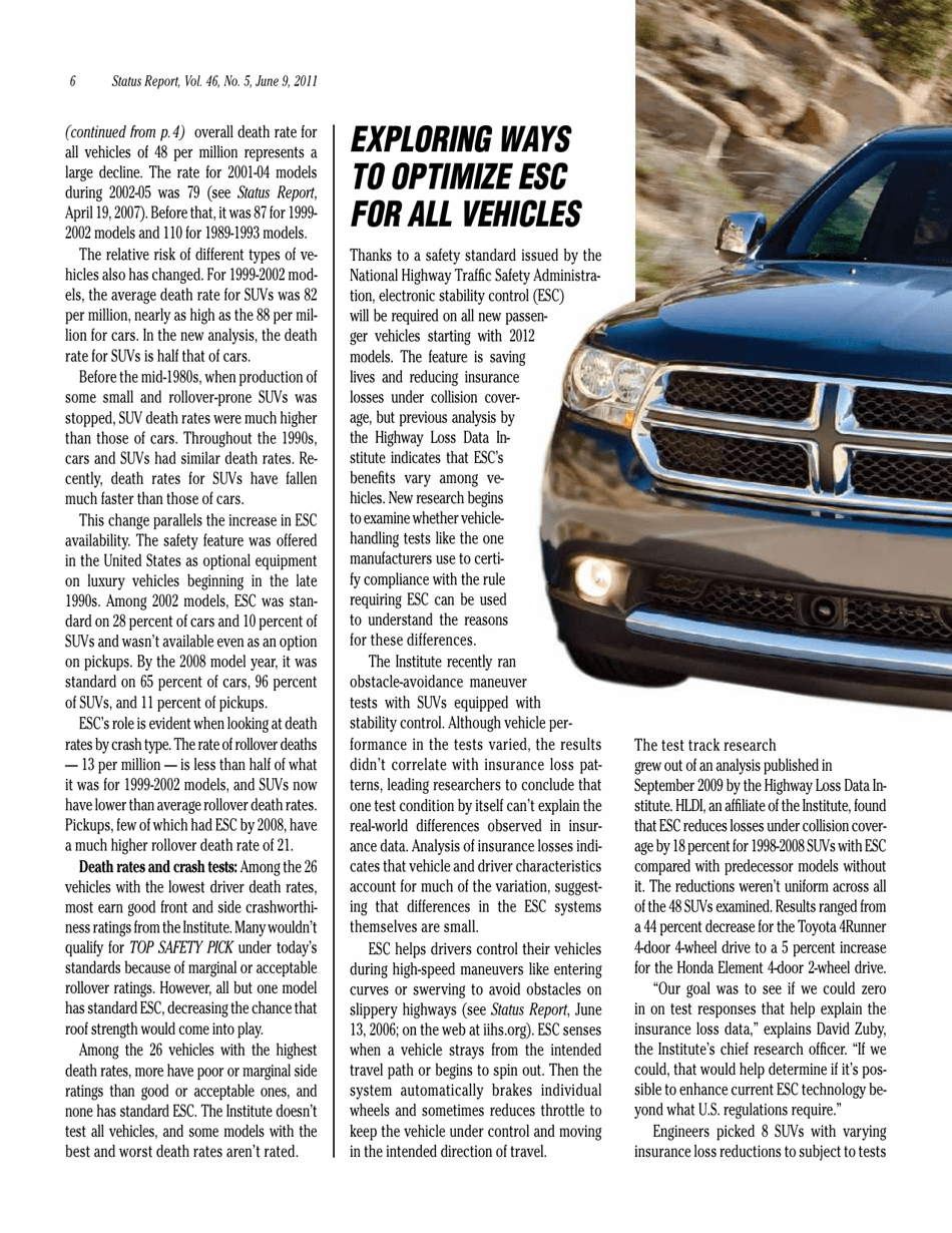 Iihs Status Report Newsletter, Vol. 46, No. 5, June 9, 2011: Dying in a Crash, Page 6