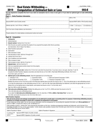Form 593-E &quot;Real Estate Withholding - Computation of Estimated Gain or Loss&quot; - California, 2019