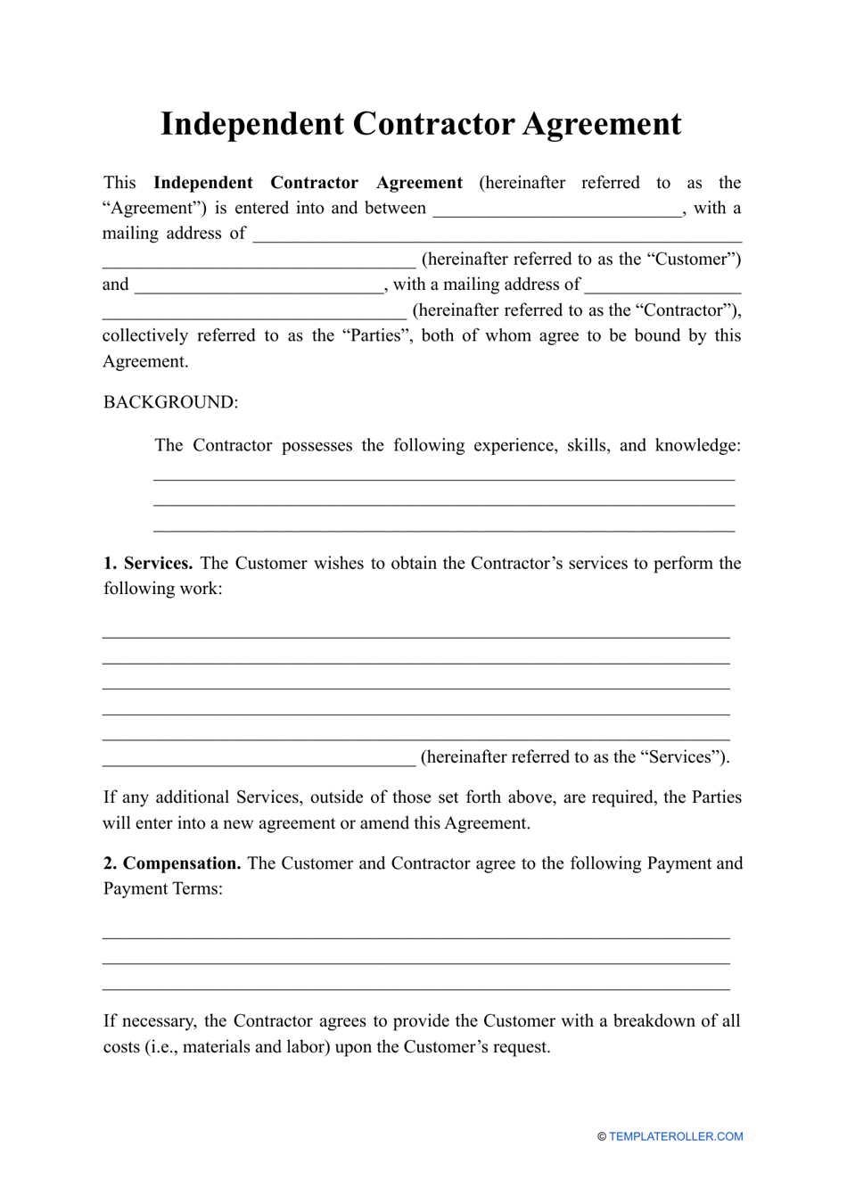 Independent Contractor Agreement Template Download Printable PDF 