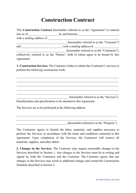 Construction Contract Template  Fill Out, Sign Online and Download PDF