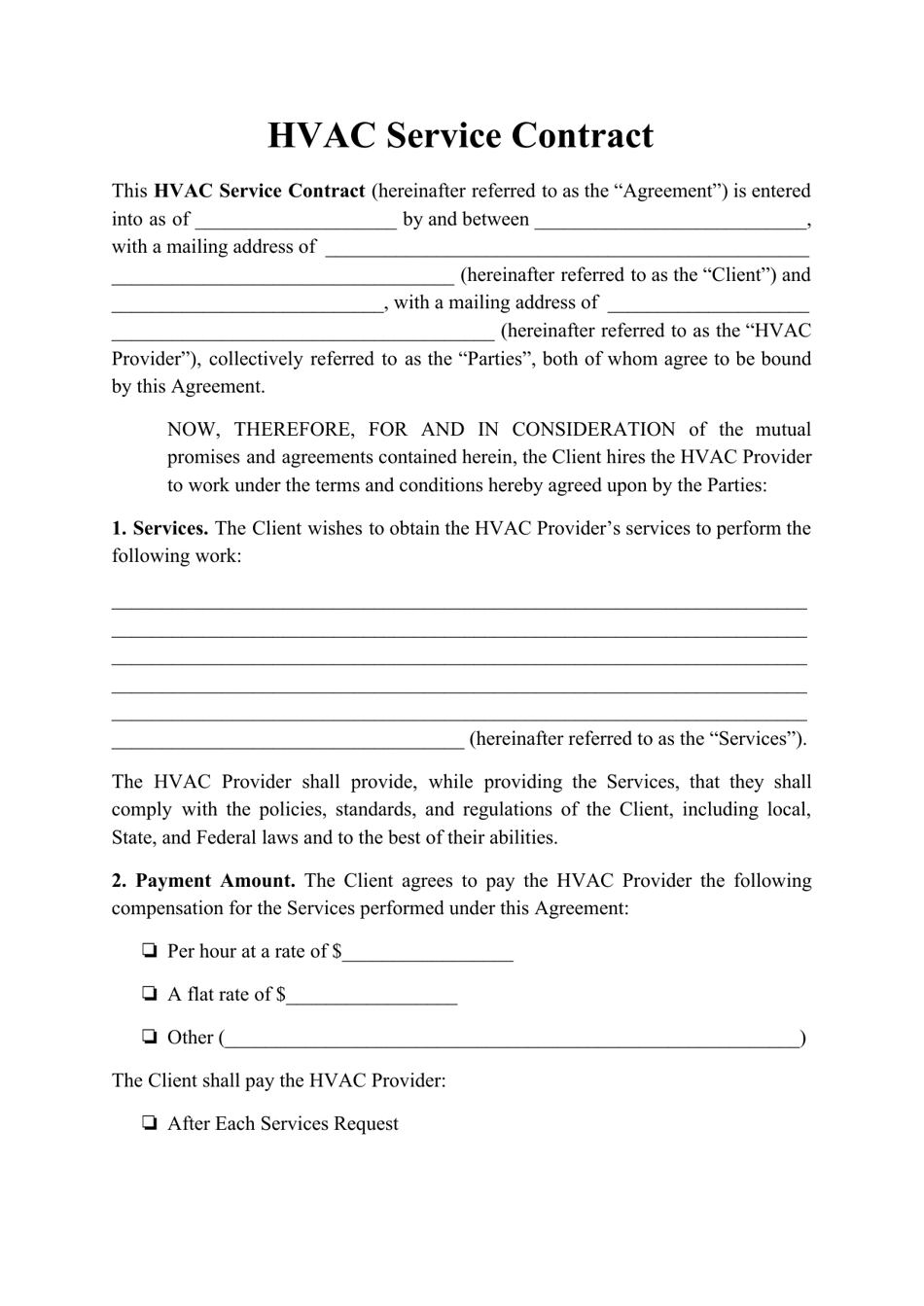 Hvac Service Contract Template Download Printable PDF Templateroller