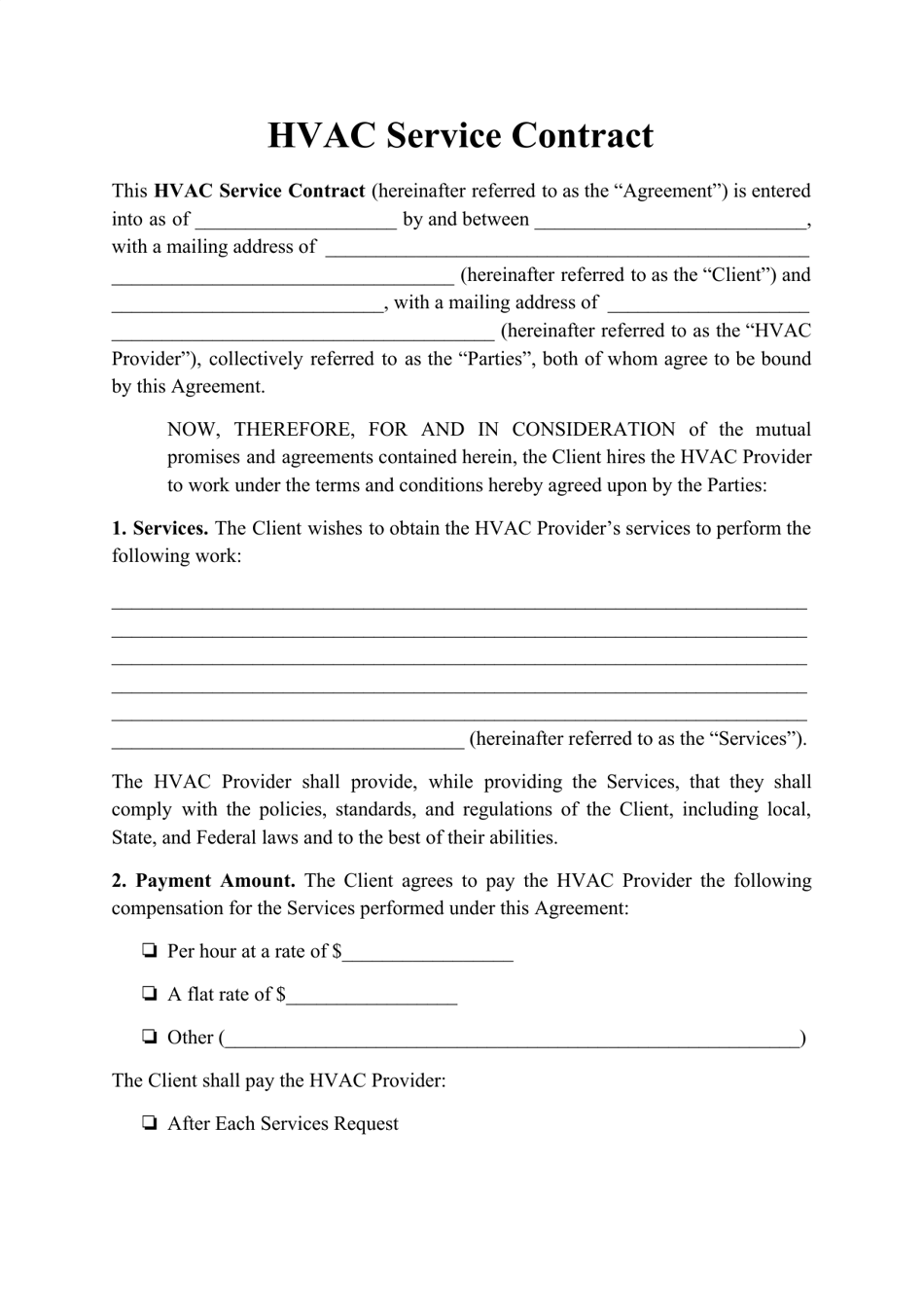 Hvac Service Contract Template, Page 1