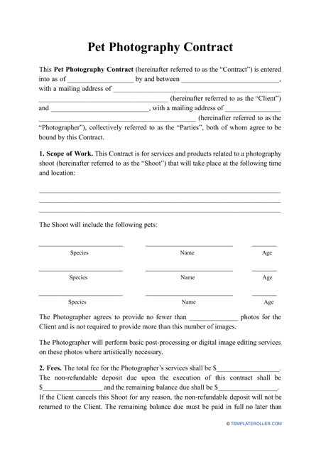 Pet Photography Contract Template Download Pdf