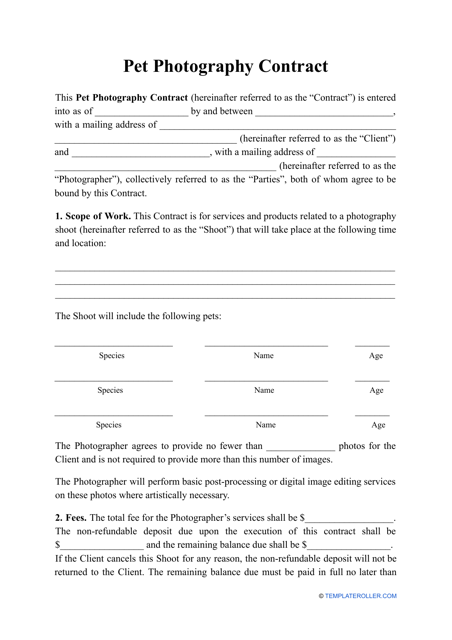 Pet Photography Contract Template