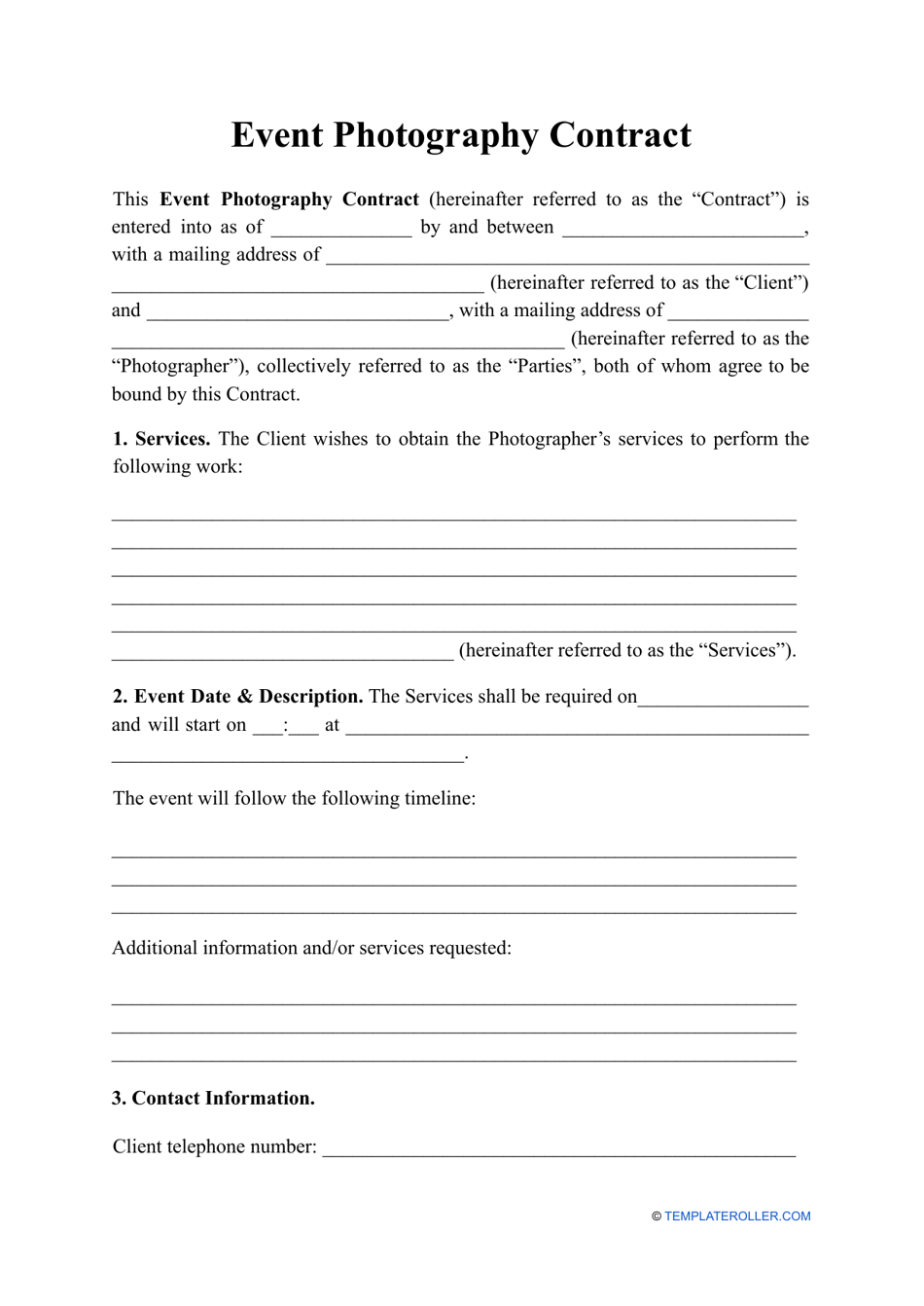 Event Photography Contract Template, Page 1