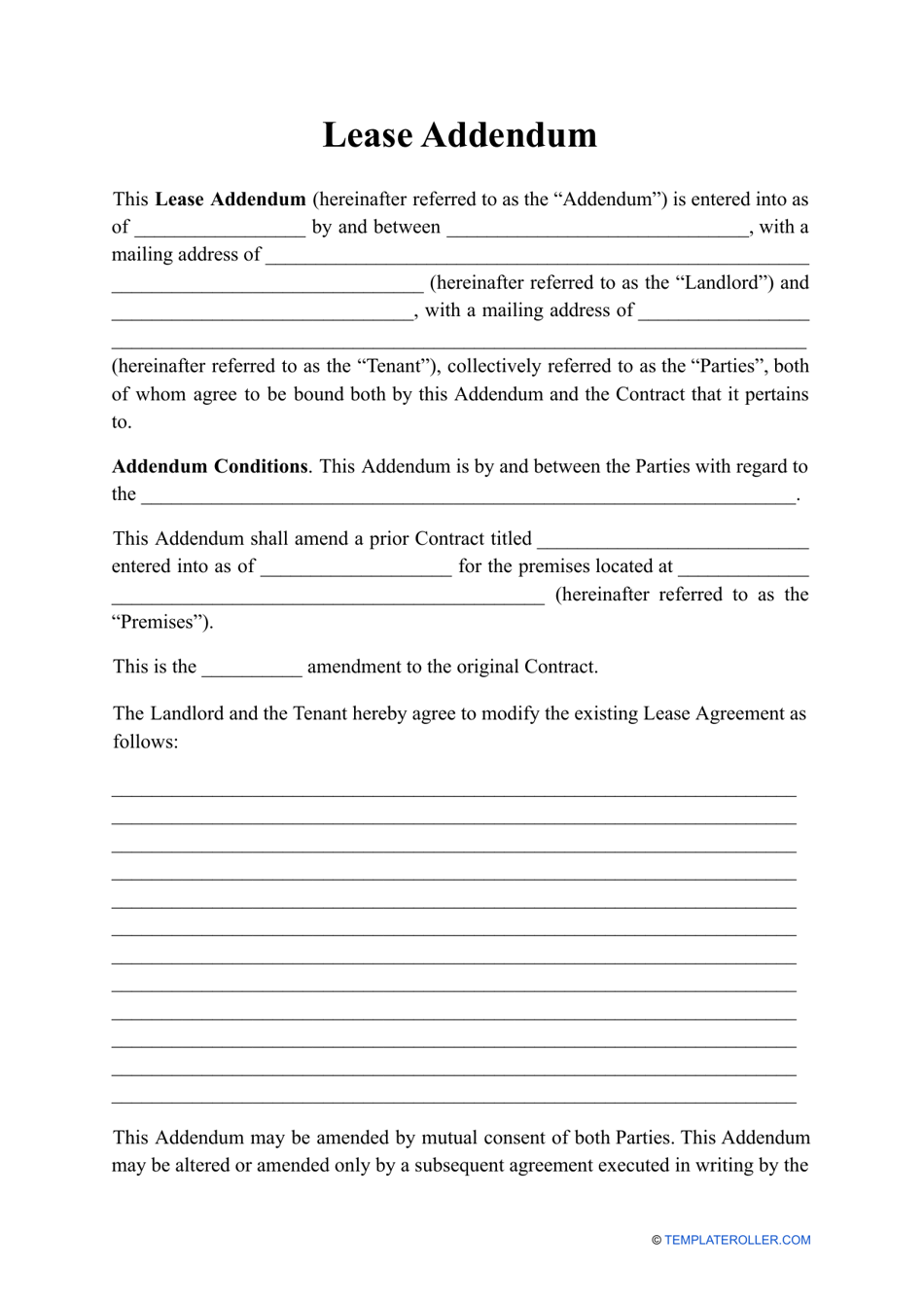 Addendum To Tenancy Agreement Template