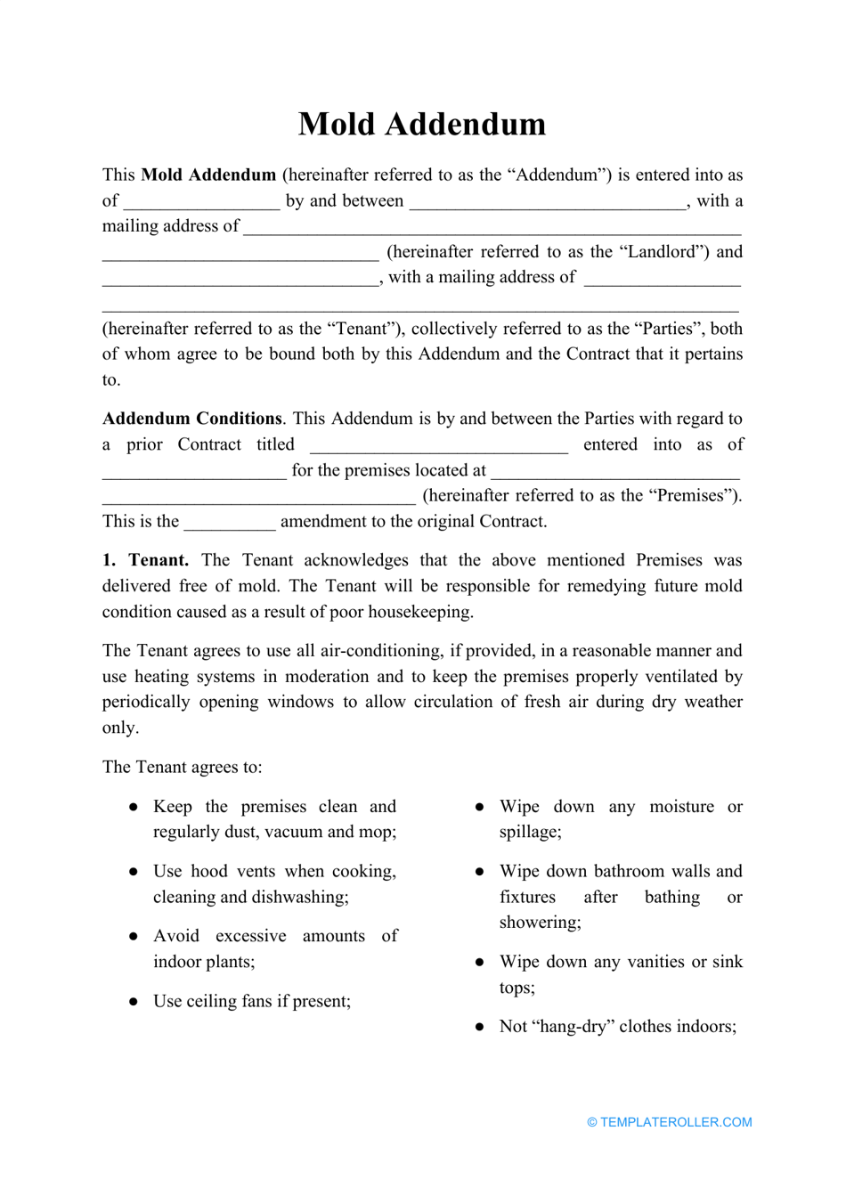 Mold Addendum Template, Page 1