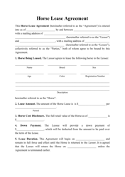 Horse Lease Agreement Template