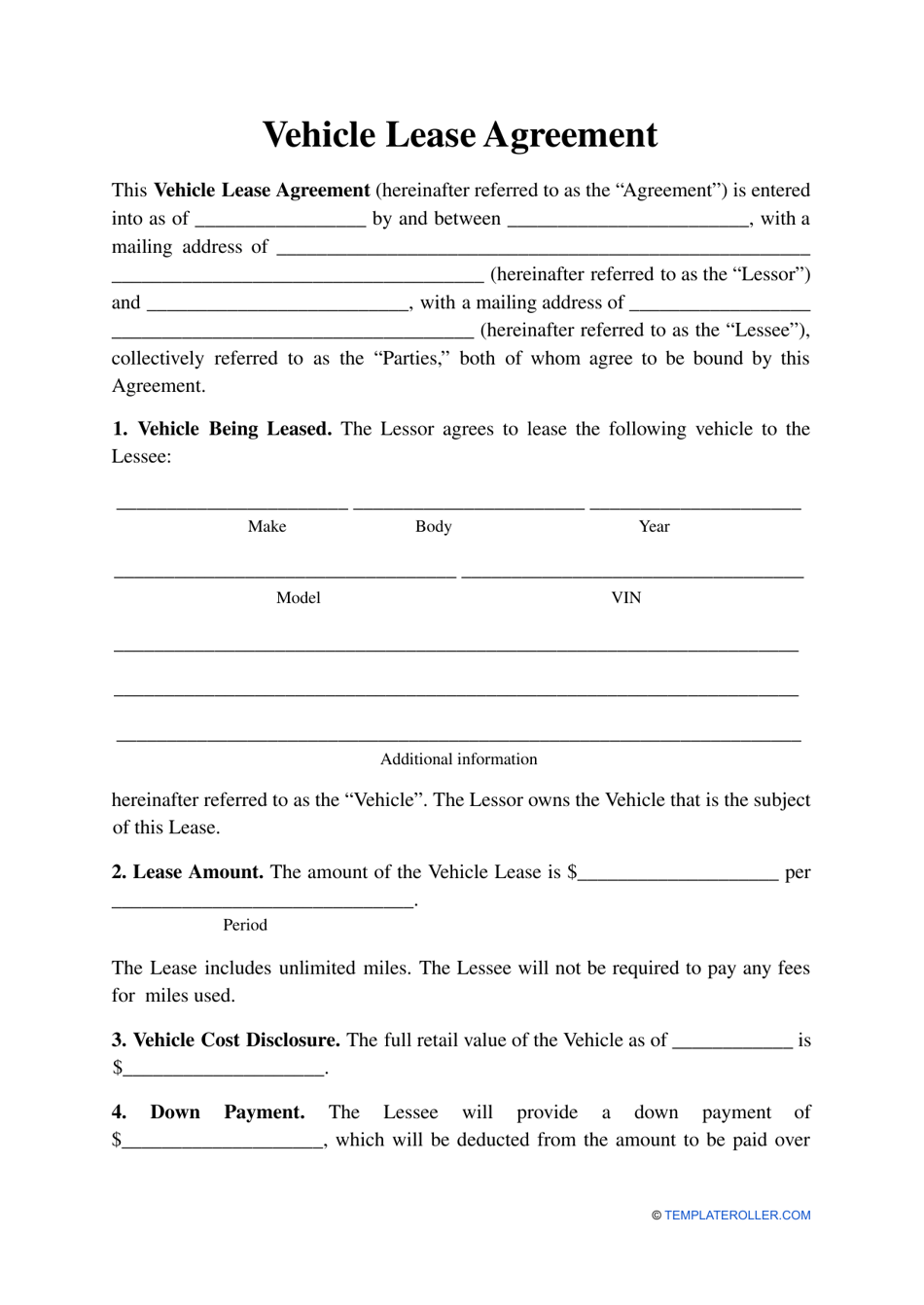 Vehicle Lease Agreement Template Fill Out Sign Online And Download Pdf Templateroller 1951